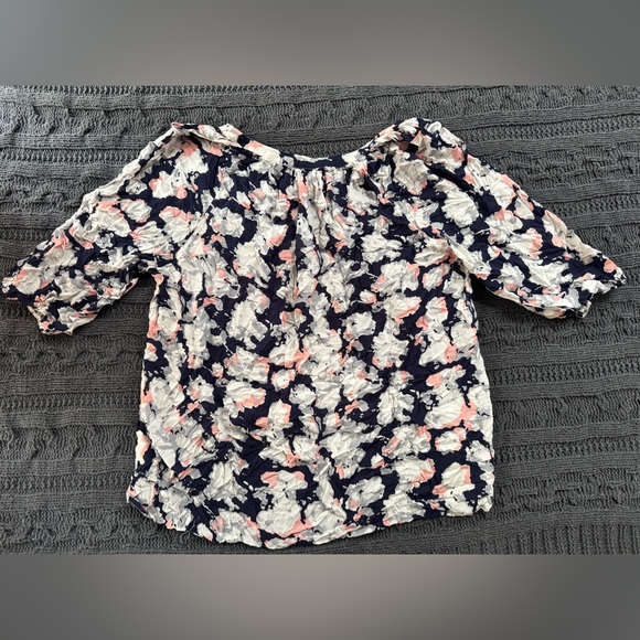 Women's Navy Floral Blouse 3X, Plus Size, Saint Tropez West - Picture 2 of 9